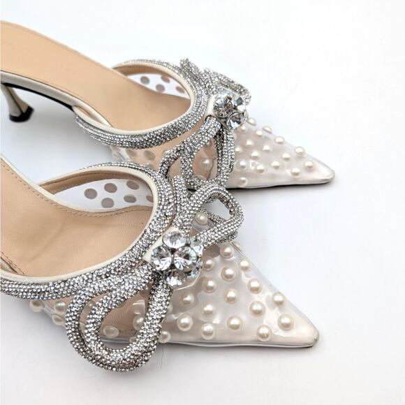 Mach & Mach Double Bow Crystal 65 Pearl Heel Pumps Women's Size US5.5 EU36 - Picture 11 of 12